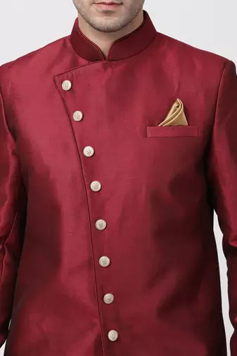 Maroon Silk Blend Sherwani Set