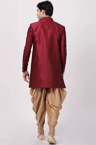 Maroon Silk Blend Sherwani Set
