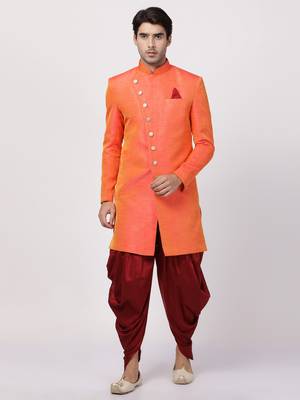 Orange Silk Blend Sherwani Set 1