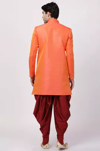 Orange Silk Blend Sherwani Set