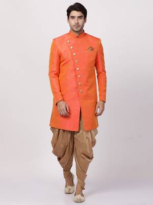Orange Silk Blend Sherwani Set 1