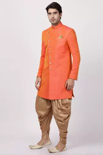 Orange Silk Blend Sherwani Set