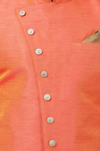 Orange Silk Blend Sherwani Set