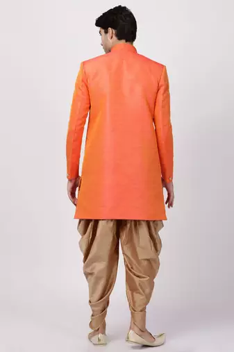 Orange Silk Blend Sherwani Set