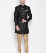 Black Polyester Lurex Blend Sherwani Set
