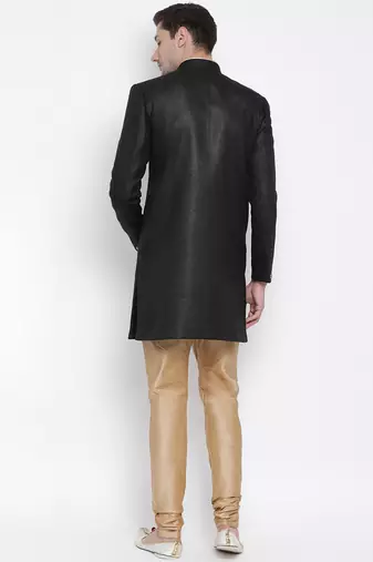 Black Polyester Lurex Blend Sherwani Set