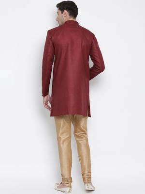 Maroon Polyester Lurex Blend Sherwani Set 4
