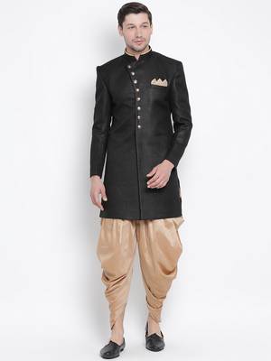 Black Polyester Lurex Blend Sherwani Set 1