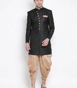 Black Polyester Lurex Blend Sherwani Set