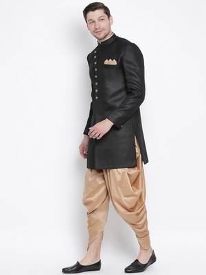 Black Polyester Lurex Blend Sherwani Set 2