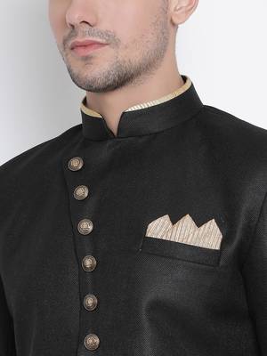 Black Polyester Lurex Blend Sherwani Set 3