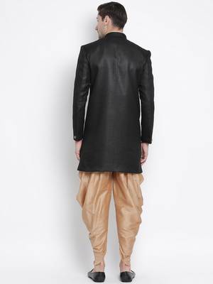 Black Polyester Lurex Blend Sherwani Set 4