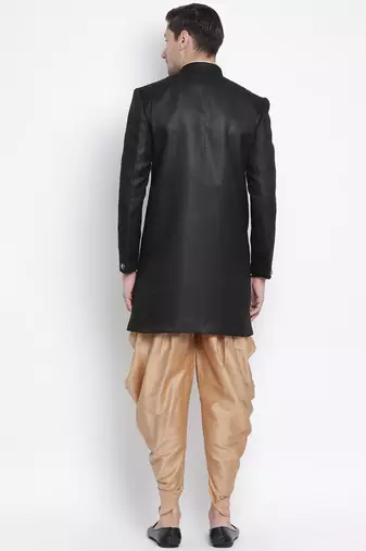 Black Polyester Lurex Blend Sherwani Set