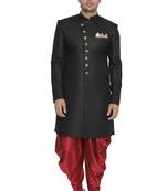 Men'S Black Polyester Lurex Blend Sherwani Set