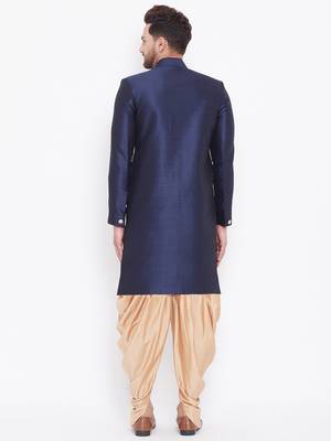 Navy Blue And Rose Gold Silk Blend Sherwani Set 4