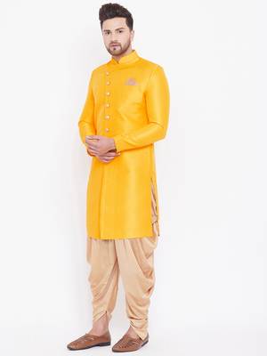 Mustard And Rose Gold Silk Blend Sherwani Set 2