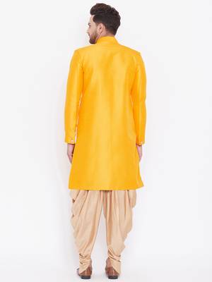 Mustard And Rose Gold Silk Blend Sherwani Set 4