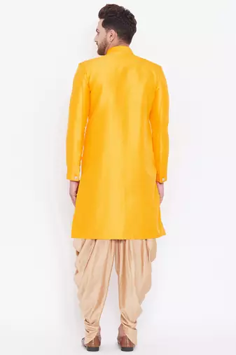 Mustard And Rose Gold Silk Blend Sherwani Set