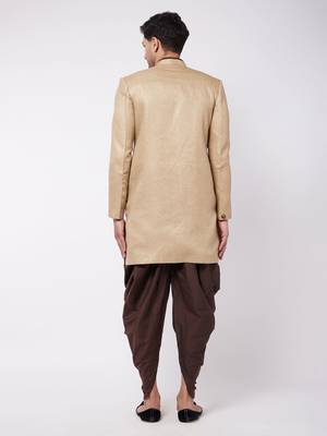 Beige And Coffee Brown Polyester Lurex Blend Sherwani Set 3