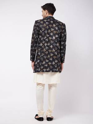 Black And Cream Polyester Lurex Blend Sherwani Set 3