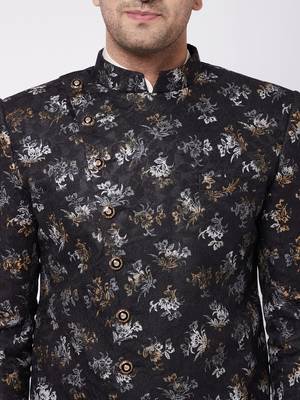 Black And Cream Polyester Lurex Blend Sherwani Set 4