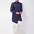 Blue And Cream Polyester Lurex Blend Sherwani Set