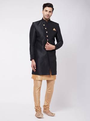 Black And Rose Gold Silk Blend Sherwani Set 1