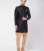 Black And Rose Gold Silk Blend Sherwani Set