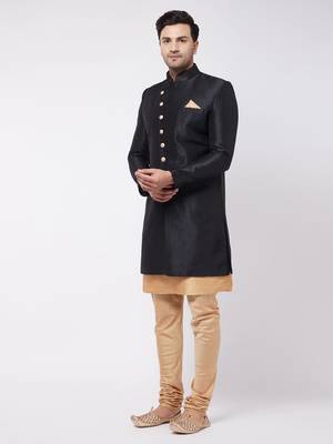 Black And Rose Gold Silk Blend Sherwani Set 2