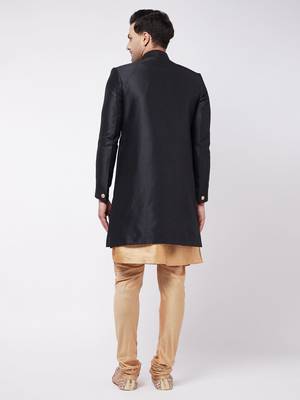 Black And Rose Gold Silk Blend Sherwani Set 3