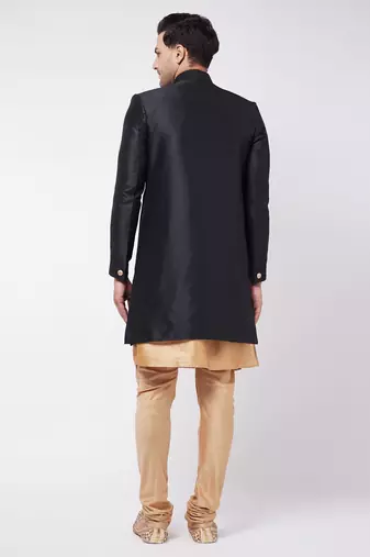 Black And Rose Gold Silk Blend Sherwani Set
