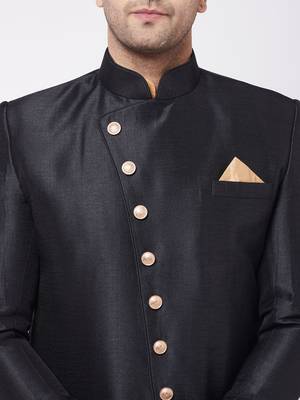 Black And Rose Gold Silk Blend Sherwani Set 4