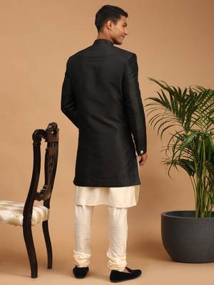 Men'S Cream And Black Viscose Ethnic Combo Set 3