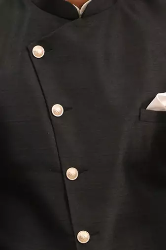 Men'S Cream And Black Viscose Ethnic Combo Set