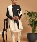  men's cream and turquoise viscose ethnic combo set