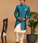 Men'S Cream And Green Viscose Ethnic Combo Set