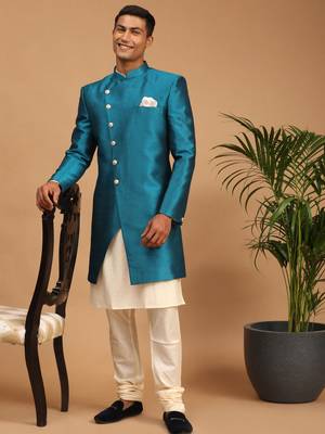 Men'S Cream And Green Viscose Ethnic Combo Set 2