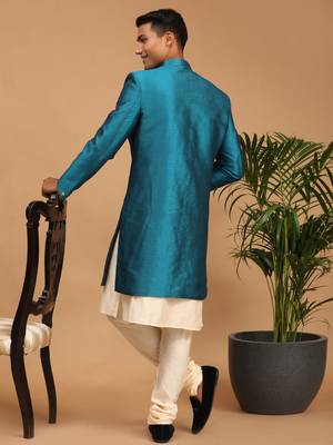 Men'S Cream And Green Viscose Ethnic Combo Set 3