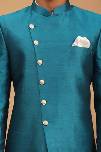 Men'S Cream And Green Viscose Ethnic Combo Set