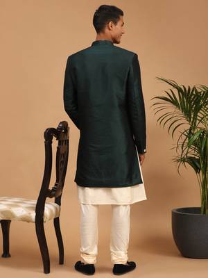 Vastramay men's cream and green viscose ethnic combo set 3