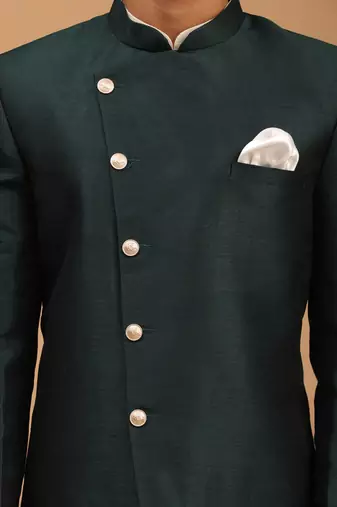 Vastramay men's cream and green viscose ethnic combo set