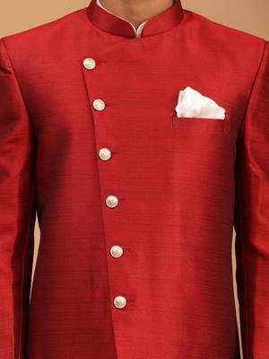 Cream And Maroon Viscose Ethnic Sherwani 4