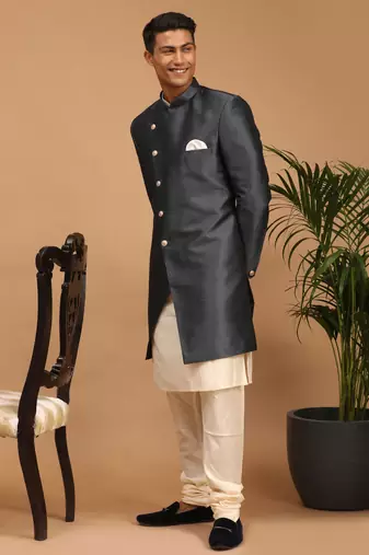 Cream And Grey Viscose Ethnic Combo Set