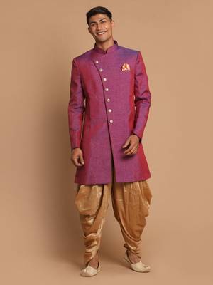 Purple And Rose Gold Silk Blend Sherwani Set 1