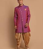 Purple And Rose Gold Silk Blend Sherwani Set