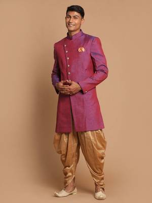 Purple And Rose Gold Silk Blend Sherwani Set 2