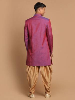 Purple And Rose Gold Silk Blend Sherwani Set 3