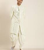 Cream Silk Blend Sherwani Set