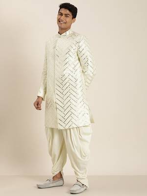 Cream Silk Blend Sherwani Set 2