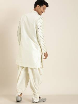 Cream Silk Blend Sherwani Set 3